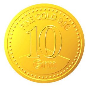 Ten (10) gm 22KT 916 purity BIS certified gold coin / bullion in blister packaging