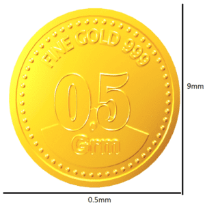 Half(0.5)gm 24KT 999 purity certified gold coin / bullion in blister packaging