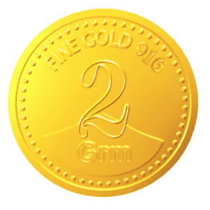 Two (2) gm 22KT 916 purity BIS certified gold coin / bullion in blister packaging
