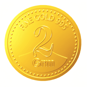 Two(2)gm 24KT 995 purity certified gold coin / bullion in blister packaging
