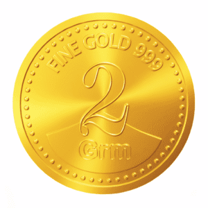 Two(2)gm 24KT 999 purity certified gold coin / bullion in blister packaging
