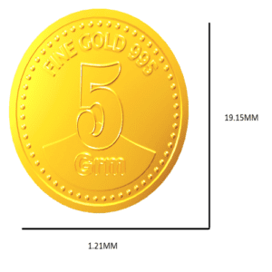 Five(5)gm 24KT 995 purity certified gold coin / bullion in blister packaging