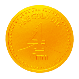 Four (4) gm 22KT 916 purity BIS certified gold coin / bullion in blister packaging